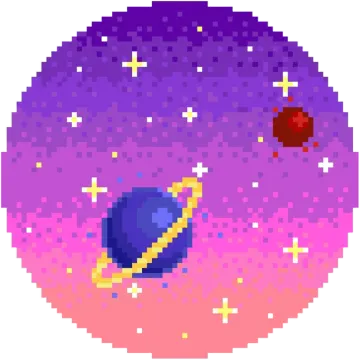 a pixel space scene with planets and stars