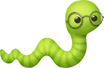 a green worm with glasses and a white background