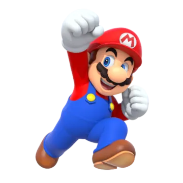 a cartoon character with a red hat and blue pants