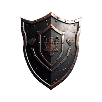 a black and brown shield on a white background