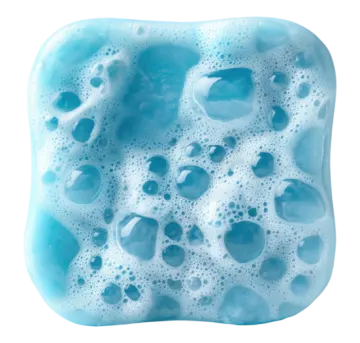 a blue foam with bubbles on it