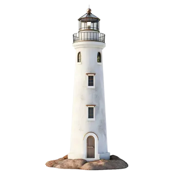 a white and brown lighthouse on a rock