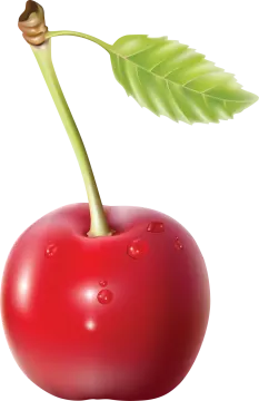an apple with a leaf and water drops