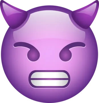 a purple face with horns on it