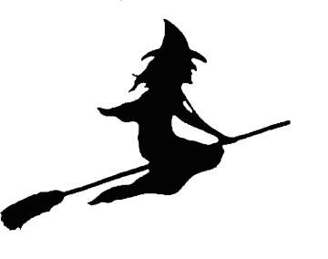 a silhouette of a witch flying on a broom