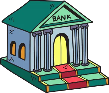 a bank building with stairs and steps