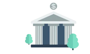 a bank building with a dollar sign on top