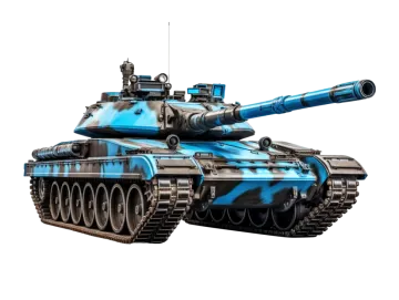 a blue and black tank on a white background