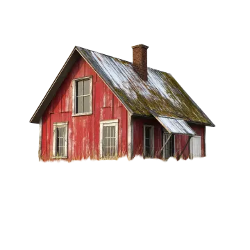 an old red barn with a metal roof