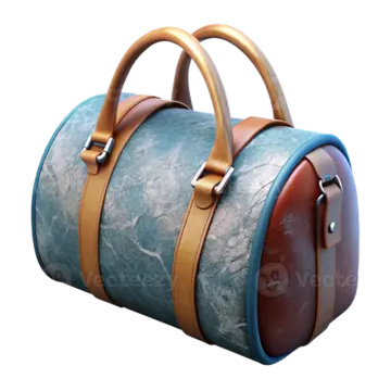 a blue and brown leather bag with two handles
