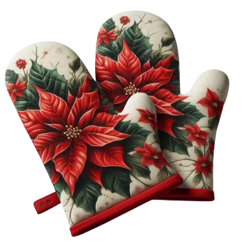 a pair of oven mits decorated with poins