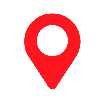 a red pin icon with a white background