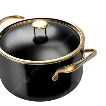 a black pot with gold handle and lid