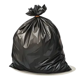 a black garbage bag on a white background