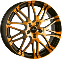 an orange and black wheel on a white background
