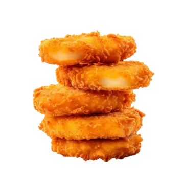 a pile of fried chicken on a white background