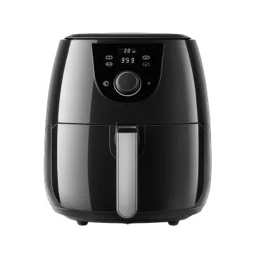 a black air fryer on a white background