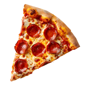 a slice of pizza on a white background