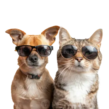 two cats wearing sunglasses on a white background