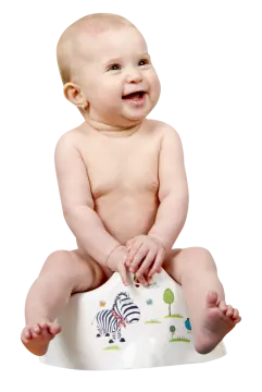 a baby sitting on top of a pot