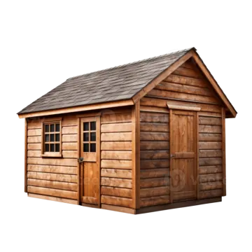 a wooden shed on a white background