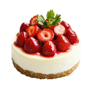 a cheesecake topped with strawberries and strawberrys