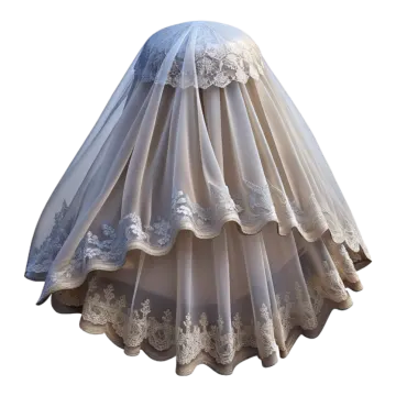 a white wedding veil with lace on it