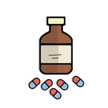 a bottle of medicine with pills on it