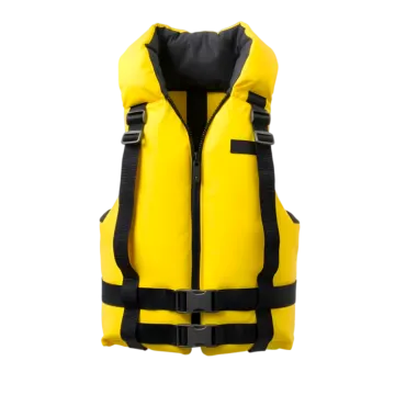 a yellow life jacket on a white background