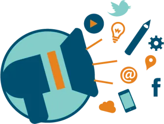 a globe with social icons surrounding it