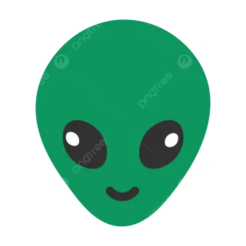 a green alien face with black eyes