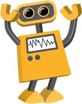 a yellow robot waving his hands