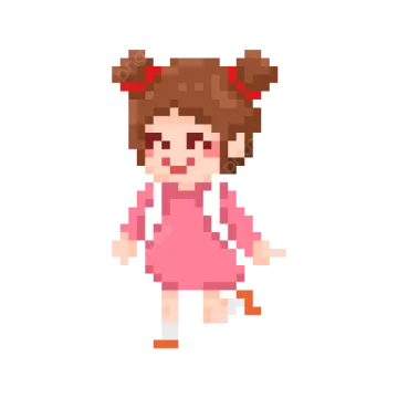 a pixel art of a girl in a pink dress
