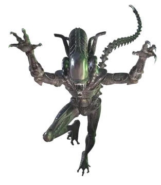 a green alien with two arms outstretched in the air