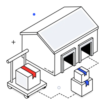 an illustration of a house with two doors and one door open
