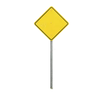 a yellow road sign on a white background