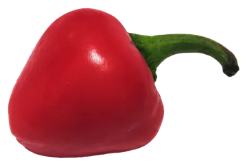 a red fruit with a green stem