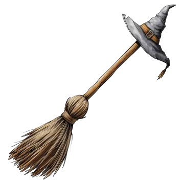 a broom with a witch's hat on it