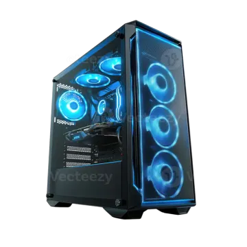 a black computer case with blue leds