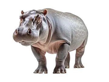 a hippo is standing and looking at the camera