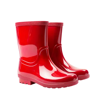a pair of red rain boots