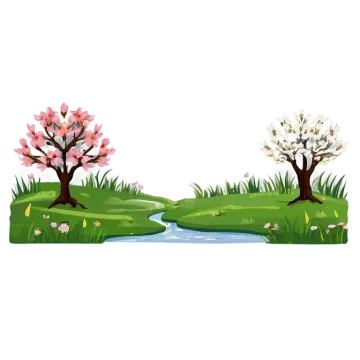 a spring landscape with flowers and trees