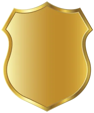 a gold shield with a white background