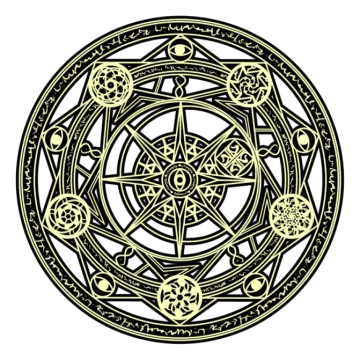 an image of a circle with various symbols