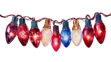a string of christmas lights on white background