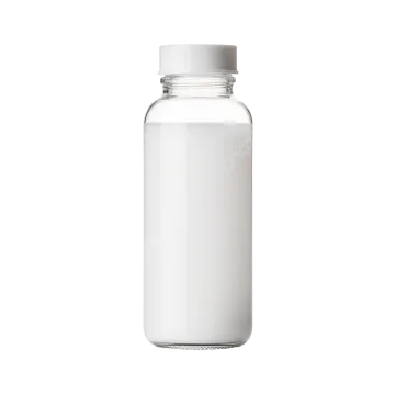 a glass bottle with a white lid