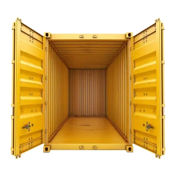 a yellow shipping container with its doors open
