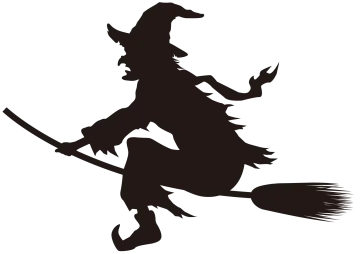 a silhouette of a witch flying on a broom