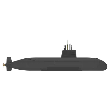 a black submarine on a white background