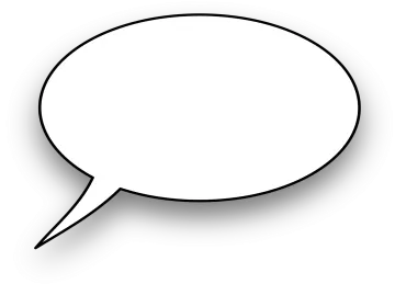 a black and white speech bubble on a white background